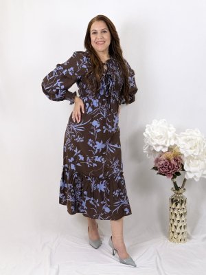 Brown Blue Midi Dress — view 2