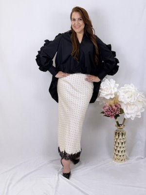 Polka dot satin lace skirt off white — view 1