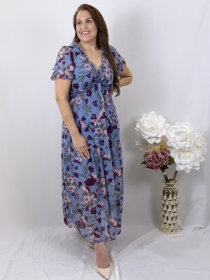 Vestido largo con estampado floral vibrante en azul — view 2