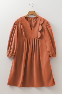 Vestido mini de pana plisado con cuello partido y manga pulsera. — view 3
