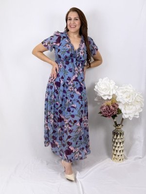 Vestido largo con estampado floral vibrante en azul — view 1