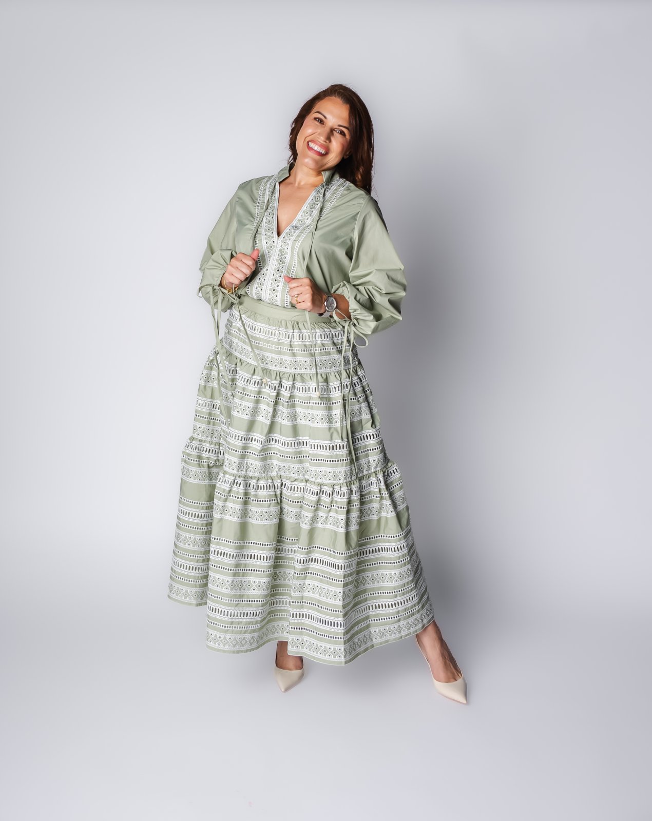 Eyelet Embroidered Skirt Set